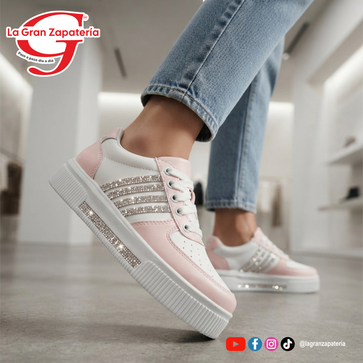 TENIS CASUAL LADY ANACLETA 8106 BLANCO/ROSA