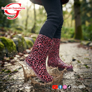 BOTA DE LLLUVIA HOPE PULGARCITO LEOPARDO ROSA