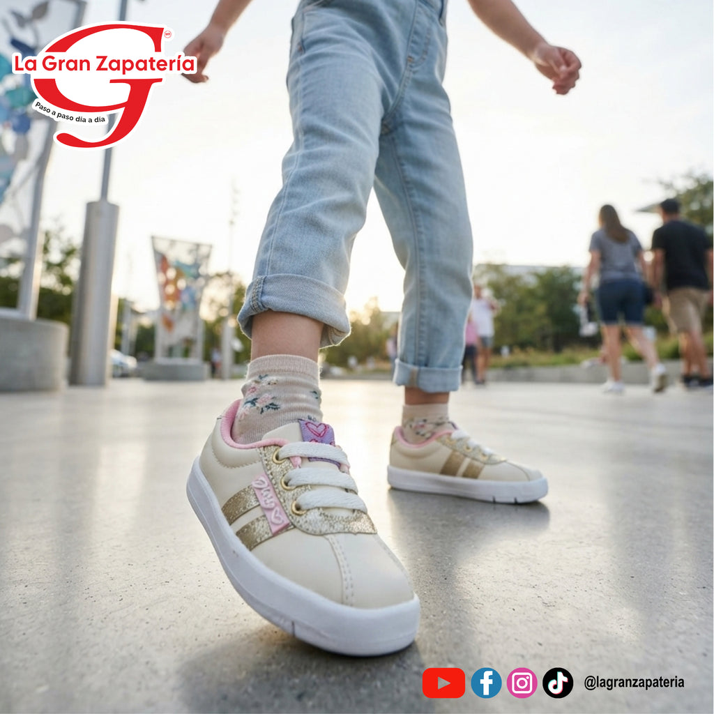 TENIS CASUAL NIÑA DISOFY LATTE ORO